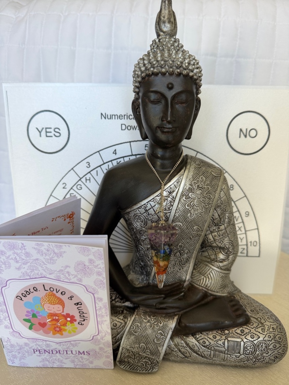 7-Chakra Orgonite Pendulum w/ Chart & Guide for Dowsing/Divination Reiki Infused